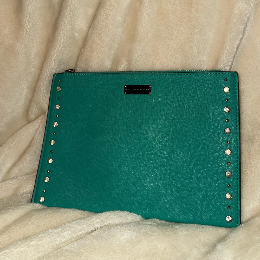 New York & Company Turquoise Studded Teal Wristlet Clutch Bag Pouch NWOT